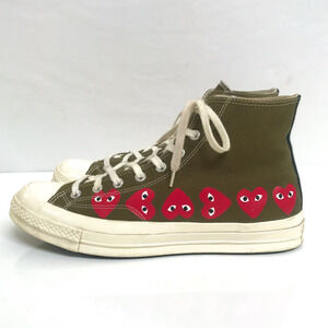 🍓 COMME des GARCONS PLAY Khaki Green High Top Heart Converse Sneakers sz 11